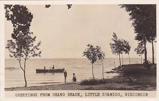 Wisconsin Little Suamico Greetings From Geano Beach 1950 Real Photo RPPC