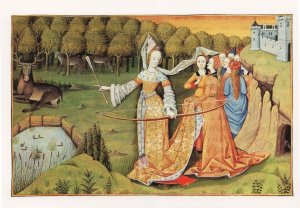 Diana The Hunter Bow & Arrow Medieval Woman Painting Postcard