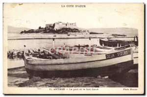 Postcard Old Fishing Boat Antibes harbor and Fort carre Two Sisters