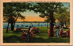 Postcard NY Sylvan Beach Oneida Lake & Picnic Grounds Scot Noose Park 1940s V189