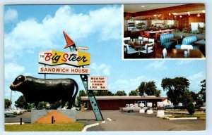 EAU CLAIRE, Wisconsin WI ~ Heckel's BIG STEER SANDWICH HOUSE Roadside  Postcard