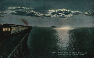 Vintage Postcard 1916 Moonlight On Great Salt Lake Ogden Lucin Cut Off Utah