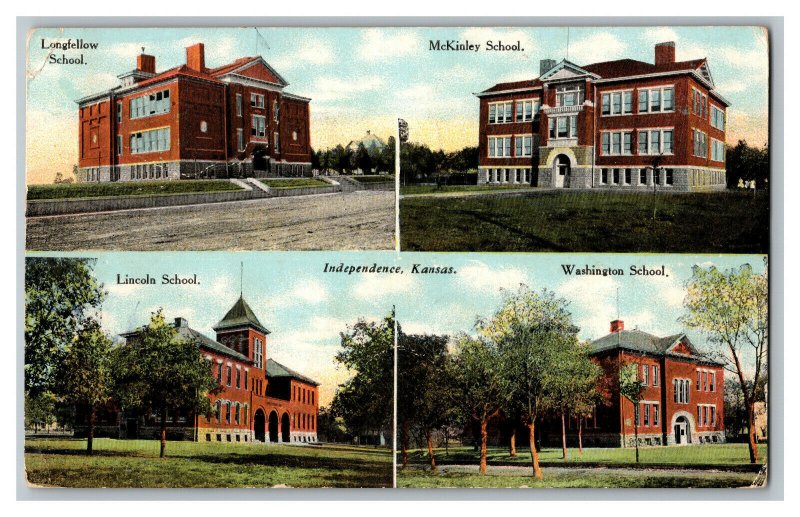 1910 Postcard Four Schools Independence Kansas Vintage Standard View