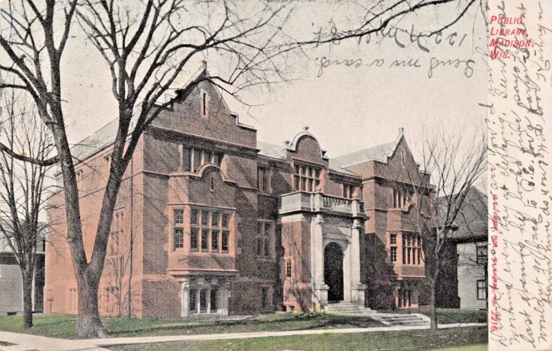 MADISON WISCONSIN~PUBLIC Library-EARLY KROPP PUBLISHED POSTCARD 1907 PSMK