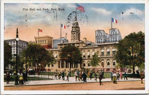 City Hall And Park  New York City Vintage Postcard C096