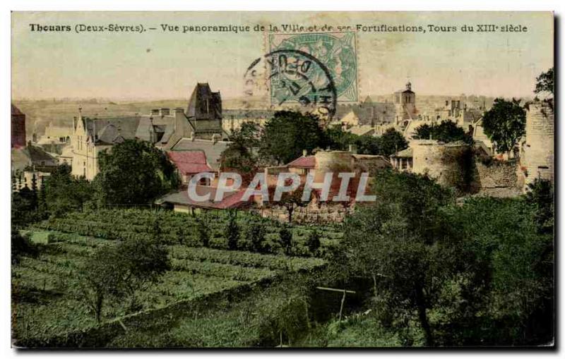 Postcard Old Thouars panoramic view of the city and its fortifications from t...