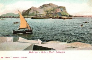 Vintage Postcard Palermo Molo E Monte Pellegrino Pier Harbor Ship Sicily Italy