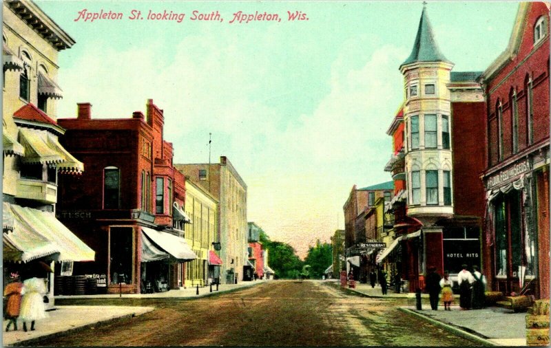 Vintage Postcard c. 1909 Appleton Dirt Street View Looking South Appleton, WI