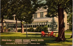 Linen Postcard Main Lodge Peters' Sunset Beach Hotel in Glenwood, Minnesota