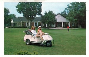 P3213 vintage postcard 2 women riding golf cart blue mountain hotel & course PA