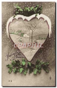 Old Postcard Fancy Happy New Year Heart