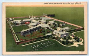 JOLIET, IL Illinois~ Air View STATE PENITENTIARY 1955  Curt Teich Linen Postcard