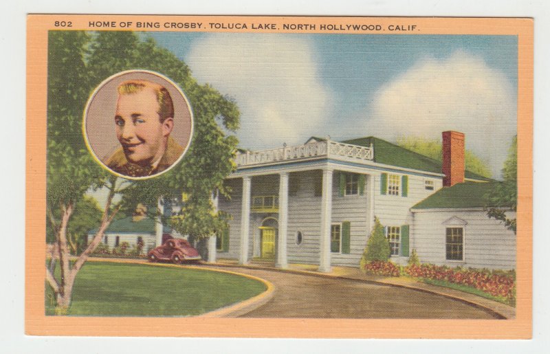 P2368, vintage postcard home of  bing crosby toluca lake north hollywood calif