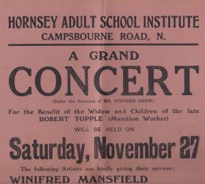 Winifred White Mansfield Ventriloquist War 1900s Hornsey Concert School Poster