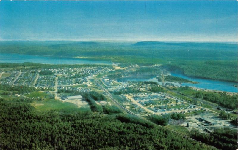 NIPIGON ONTARIO CANADA NIPIGON RIVER~HELEN LAKE~LOG BOOMS AERIAL POSTCARD 1960s