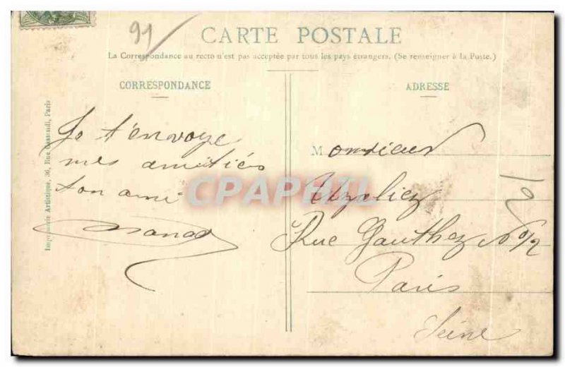 Old Postcard Corbeil Tower Mills and City Hall seen Marines