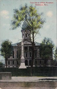 Massachusetts Middleboro Town Hall & Soldiers Monument 1914