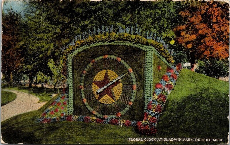 Floral Clock Gladwin Park Detroit Michigan MI Cancel c1914 WOB Note Postcard 