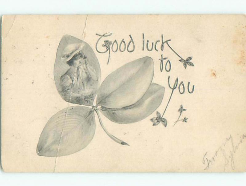 Pre-Linen st. patrick's GOOD LUCK - PRETTY GIRL ON A FOUR LEAF CLOVER k7812