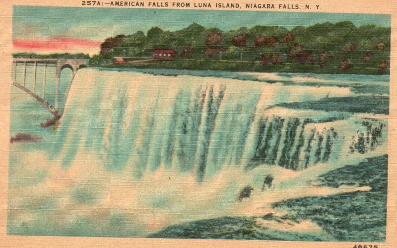 Vintage Postcard 1930's American Falls From Luna Island Niagara Falls New York