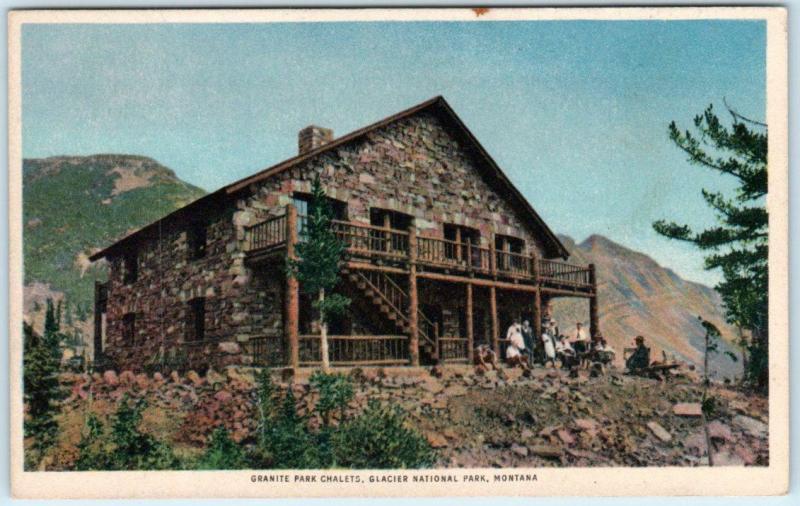 GLACIER NATIONAL PARK, Montana MT   GRANITE PARK CHALETS c1940s Linen   Postcard