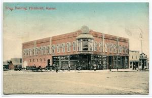 Bragg Building Humboldt Kansas 1909 postcard