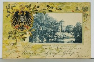 Hannover Germany 1901 Leine-Ufer und  Beguinenturm Blk Eagle Crest Postcard K10