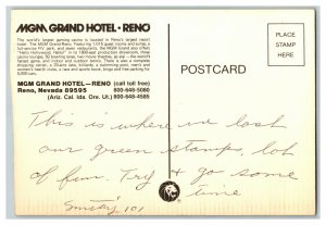 MGM Grand Hotel Reno Nevada Vintage Postcard Continental View Card 