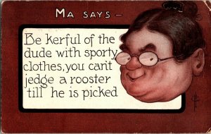 Ma Says-Be Kerful Dude Sporty Clothes Vintage FLC Postcard Standard View Card