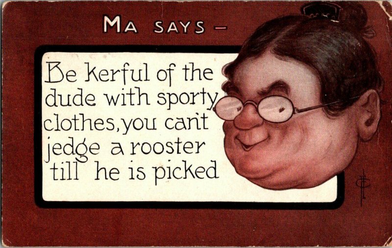 Ma Says-Be Kerful Dude Sporty Clothes Vintage FLC Postcard Standard View Card 