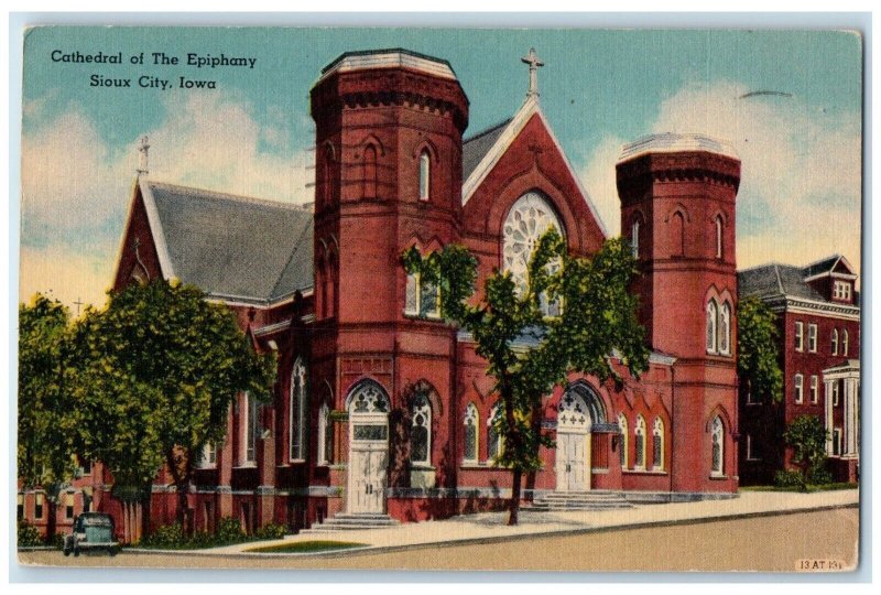 1950 Cathedral Of The Epiphany Street View Sioux City Iowa IA Vintage Postcard