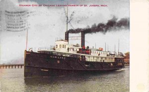 Steamer City of Chicago Leaving St Joseph Harbor Michigan 1911 postcard