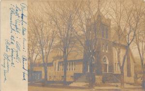 Perry Iowa~Church w Large Tower~Bare Trees by Street~1906 RPPC pm @ Hamburg IA