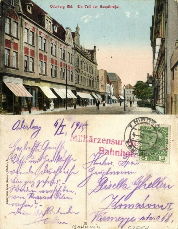 czech, ODERBERG BOHUMÍN, Teil der Hauptstrasse (1915) Silesia Postcard