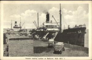 Bathurst NB Steamer at Dock Loading Lumber NESTTUN Old Postcard 1941