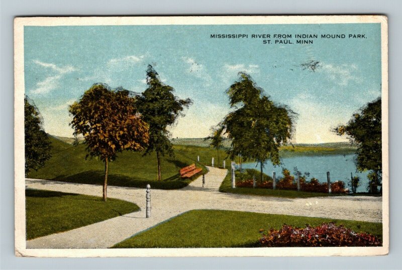 St. Paul MN Indian Mound Park Mississippi River Vintage Minnesota c1917 Postcard