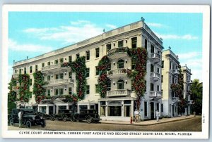 Miami Florida Postcard Clyde Court Apartments Corner First Avenue Street c1940