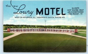 Lowry Motel roadside PITTSFIELD ILLINOIS USA linen Postcard