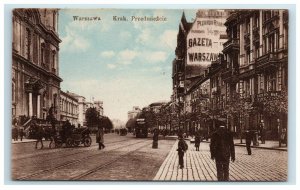 Warsaw Poland Warszawa Krak Przedmiese Street Scene Postcard Gazeta Newspaper