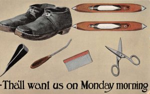 Cobbler Shoe Repair Tools Greetings Vintage Postcard AA74535