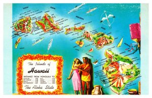 Postcard MAP Hawaii - Islands of Hawaii - Distance from Honolulu