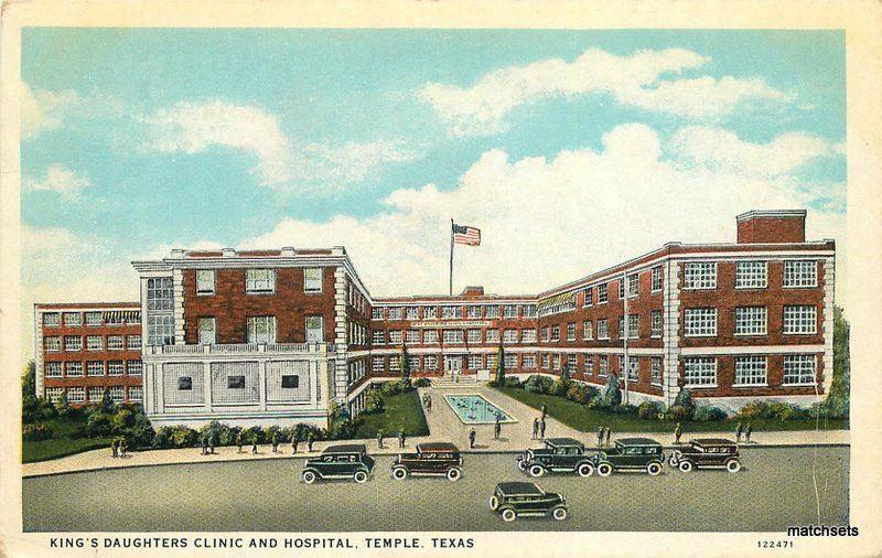 1920's Autos Kings Daughters Clinic Hospital TEMPLE TEXAS TEICH Flag 3521