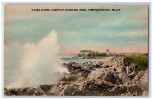 Rocky Shore Showing Spouting Rock Kennebunkport Maine ME Hancolored Postcard 