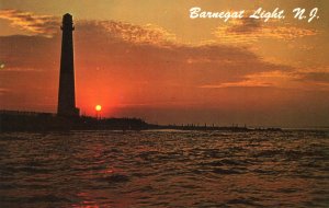 LONG BEACH ISLAND NJ BARNEGAT LIGHTHOUSE AT SUNDOWN UNUSED CHROME POSTCARD