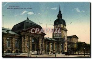 Old Postcard Darmstadt Museum und Blick auf Hof Theater