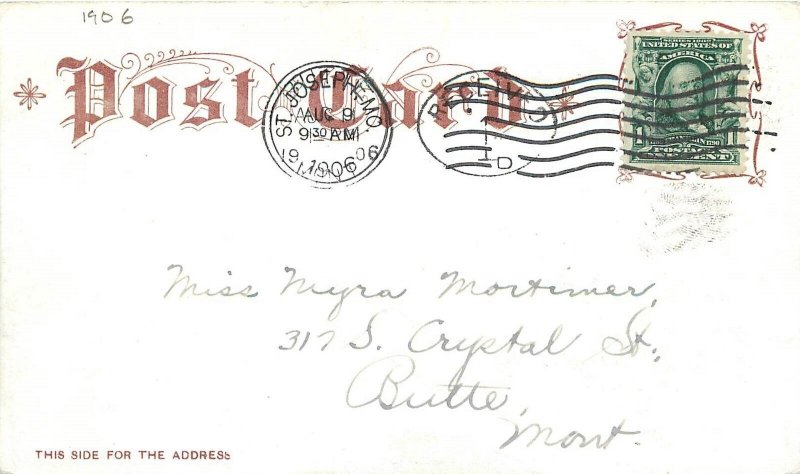 Postcard 1906 Missouri St, Joseph Lake Contrary Mannschrect undivided MO24-2654