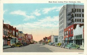 Postcard 1930s Chickasha Oklahoma Main Street looking East autos Teich 24-6452