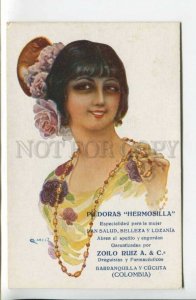 439513 COLOMBIA advertising Pills Hermosilla jeweled girl R.MIR Vintage postcard