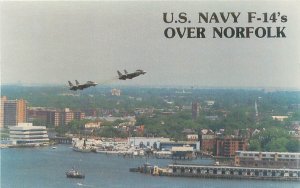 US Navy F-14's Over Norfolk Chrome Postcard Unused