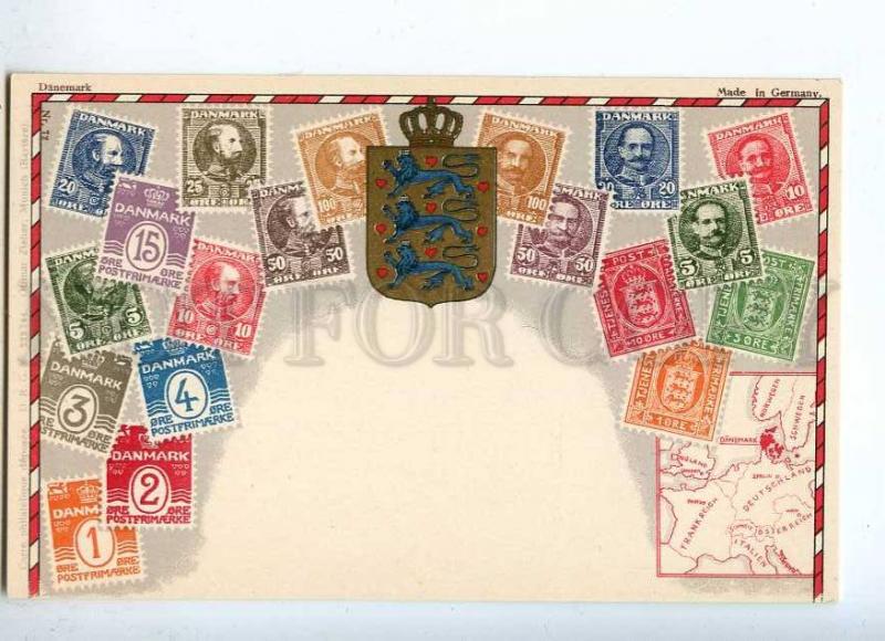 231958 Denmark Coat of arms STAMPS Vintage Zieher postcard